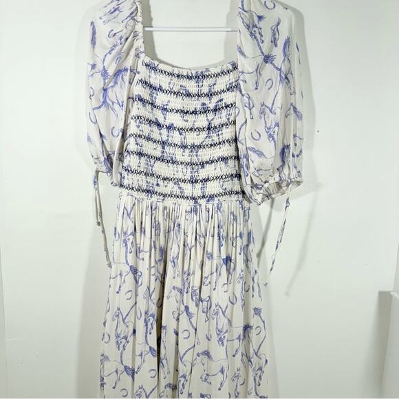 JessKae The Fox Group Quincy Horse Equestrian Midi Smocked Dress Blue Small - Picture 12 of 15